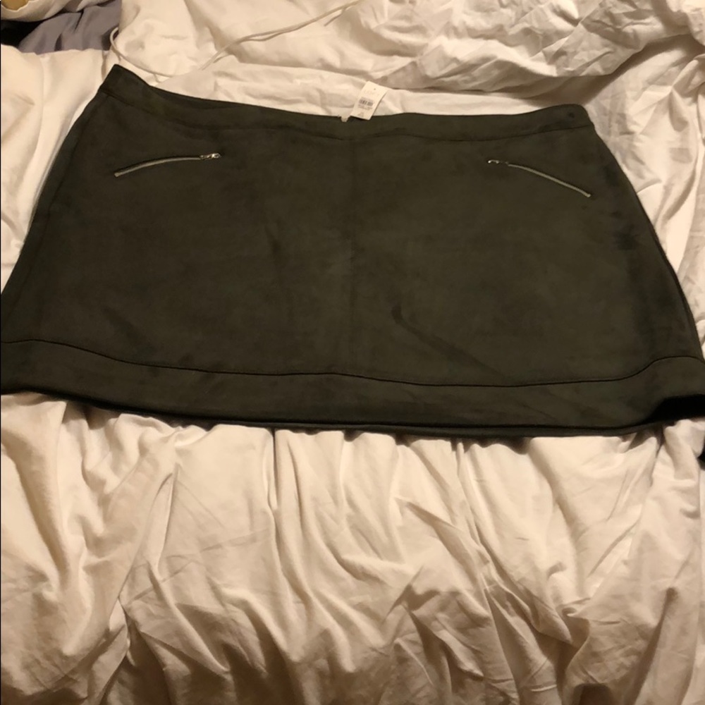 Green faux suede skirt